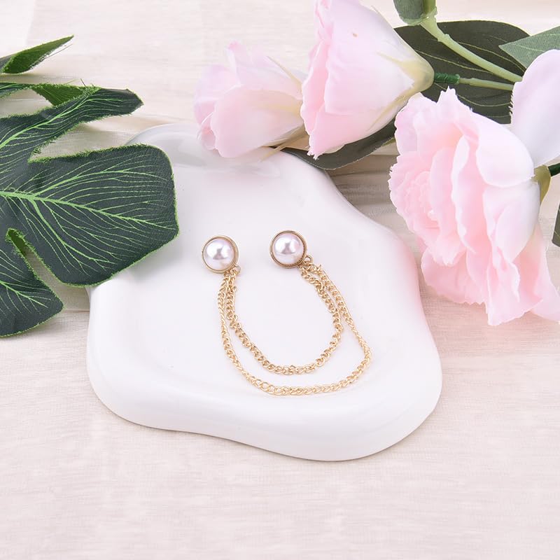Image of Pearl Brooch Pins Tassel Chain Brooch Collar Pins Lapel Pins for Men Women Dress Shirt Collar Chain Suit Collar Brooch Hanging Chain Lapel Pin for Men Suits Tuxedo Shirt Accessories