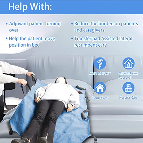 Rainleaf Washable Positioning Bed Pad,Transfer Sheet With 8 Handles For Turning,Lifting And Repositioning,Reusable Draw Sheet For Elderly,Incontinence,Caregiver,Blue #TOP4
