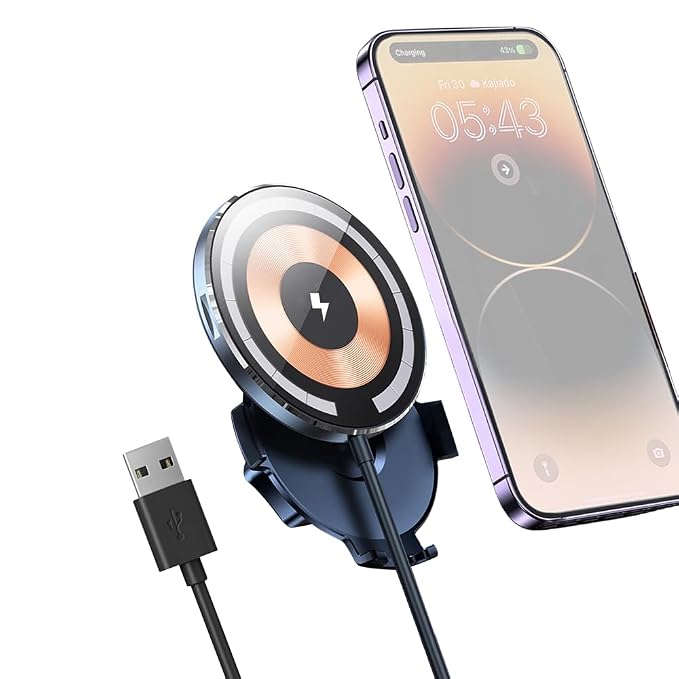 CALLMATE C-Thru MagTurbo Fast Wireless Car Charger Mount Designed for Magsafe, 2 in 1 Uses Strong Magnetic Suction Compatible withfor iPhone 14/13/12, Samsung Galaxy, Apple Watch, AirPods Pro- Airvent