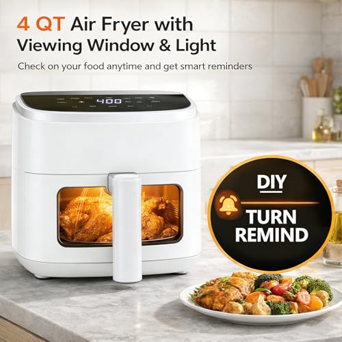 Image of Simple Deluxe 8-in-1 Air Fryer 4 Qt, Digital Preset Airfryer with Visible Window, Nonstick and Dishwasher-Safe Basket for Chips, Bake, Wings, 60-Min Timer, 1500W, White