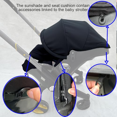 Image of Stroller Accessory Washing Kit Textile Set, Colorful Canopy & Water Resistance Soft Cushion Compatible with DOONA Strollers (Fashion Black)