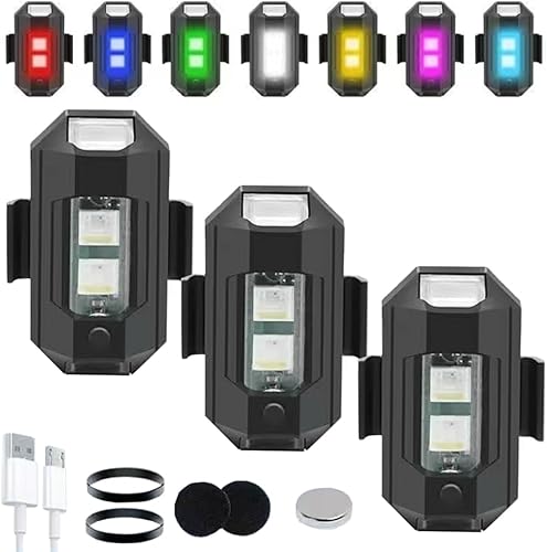 Luces LED anticolisión (sin controlador), luz estroboscópica LED de alto brillo, 7 colores, mini iluminación recargable USB, luces traseras
