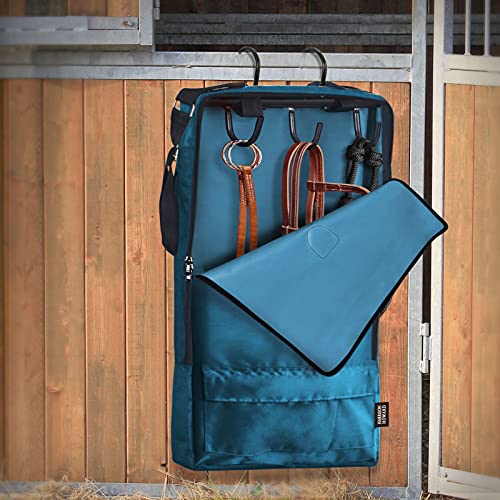 Harrison Howard Bridle/Halter Bag With 3 Prong Tack Rack Durable Waterproof Fabric Horse Tack Carry Bag-Teal #TOP1