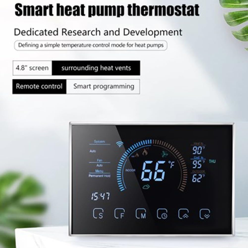 Programmierbares digitales Thermostat für Wärmepumpen, WLAN-Raumregler mit 4,3-Zoll-Vollfarbbildschirm, App- und Sprachsteuerung, kompatibel mit