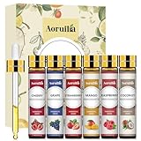 Aoruilia 6 x 10ml Fruity Essential Oils Set for Aromatherapy, Diffuser, Home Fragrance, Relaxing, Candle Making - Strawberry, Coconut, Raspberry, Grape, Mango, Cherry