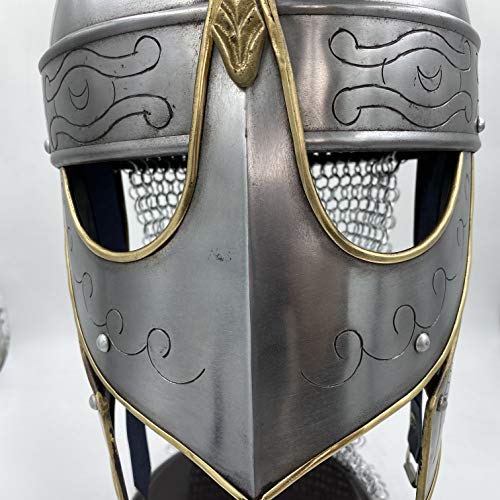 Image of AnNafi Viking Helmet - Medieval Norse Wolf Warrior Knight Helmet Armor w chainmail | Wearable Viking Helmet for Men | LARP Reenactment Cosplay Barbarian Renaissance Metal Knight Helmets Costume