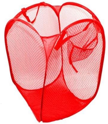 Laundry Hampers Foldable Portable Pop up Washing Clothes Laundry Basket Bag Bin Hamper Mesh Storage 36cm X 36cm X 58cm 1 Pcs (Red)