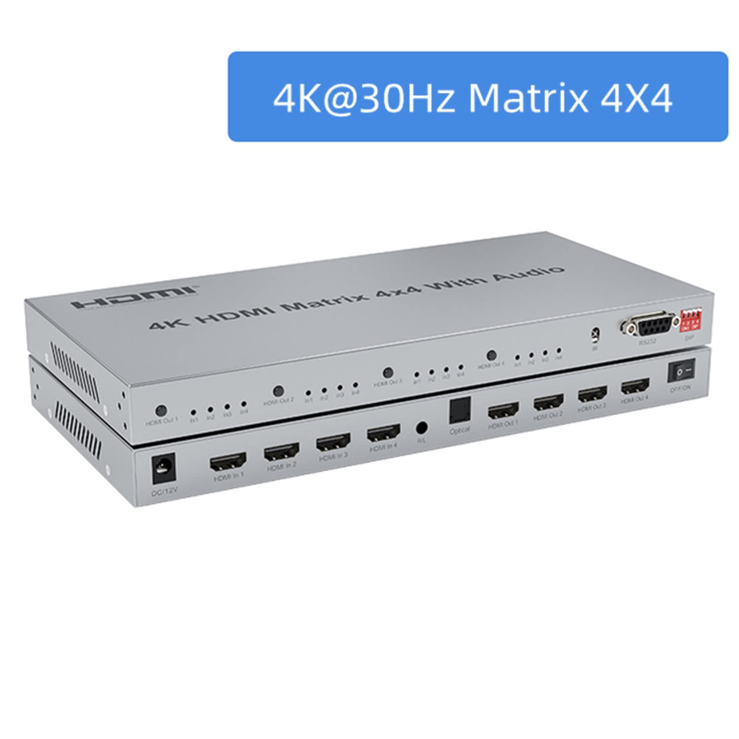 Matrix HDMI 4X4 con Audio, 4K@30Hz Switch 4 in 4 Out con Estrattore Audio, Selettore Splitter Supporto HDR HDCP2.2 EDID