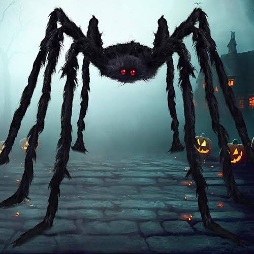 Image of JOYIN 9 Ft Halloween Spider Outdoor Decorations, Giant Spider Scary Large Props, Halloween Lawn Porch Yard Garden Tree Decorations, Creepy Haunted House Party Supplies, and Indoor Outside Decor
