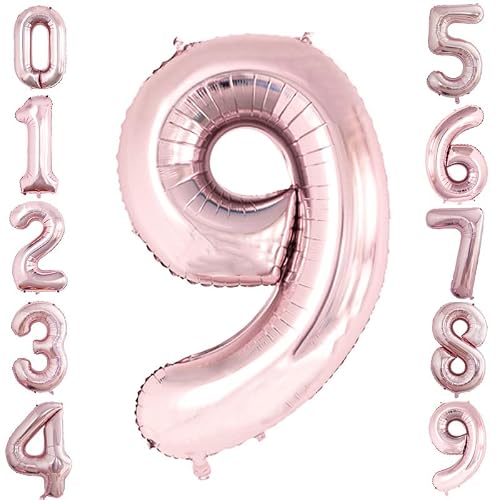 GOER Rose Gold Foil Balloons Number 9,Huge Number Balloons for 9th Birthday Party Supplies Anniversary Decorations(3 pcs,42 inch,32 inc,16inch)