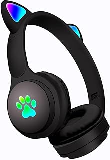 Next Store Cat Ear Bluetooth Stereo Headphones LED Light Up Wireless Foldable Headphones with Mic and Volume Control - Advanced Bluetooth Technology - Perfect for Music and Calls. (Black)