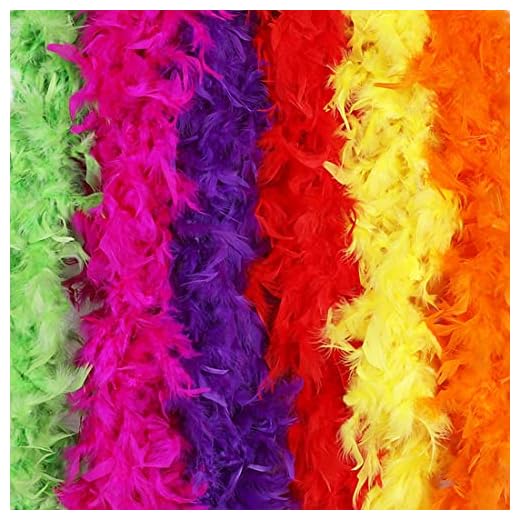 Max Fun 6pcs Feather Boas Party Pack for Adults Assorted Colors 6.6ft Mardi Gras Decorations Womens Girls Costume Boas Dress Up Party Bulk