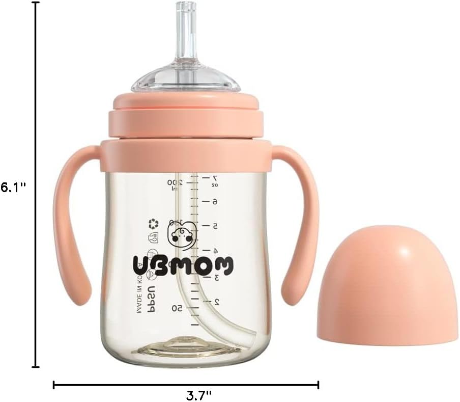 UBMOM No-spill, Backflow prevention Sippy Cup with Straw, PPSU Learner Cup with Handle for Baby and Toddlers, BPA free, 6.76oz (Coral) - Image 10