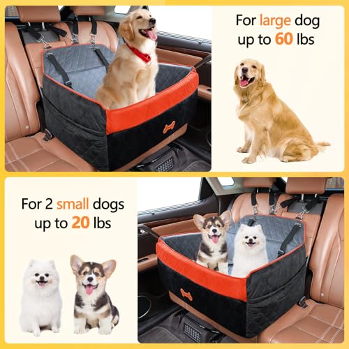 Image of Dog Car Seat for Medium Large Dogs, Detachable Washable Pet Booster Seat with Memory Foam Cushion, Side Pockets, 2 Clip-On Safety Leashes Pet Car Seat for Dog Up to 60 lbs /2 Small Dogs-Black