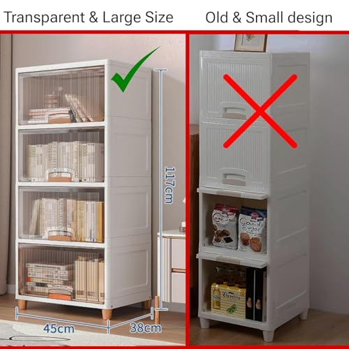Image of URBAN LUXY Foldable Plastic Rack for Storage /Kitchen Cupboard /Sturdy Wardrobe for Clothes /Multipurpose Storage Organizer /Closet for Bedroom /Living Room /Laundry (Big Cupboard Rack -Transparent, 2PCS)