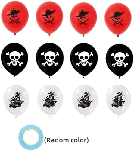 Miniatura 4 de Globos de fiesta de piratas caribeños, blanco, negro y rojo, ramo de globos de látex para decoración de fiesta de cumpleaños temática náutica, 12