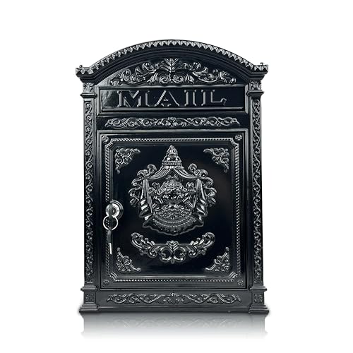 Vintage Mailboxes for Outside Large Lockable Outdoor Mailbox Weatherproof Metal Mail Box for Outside House Cast Aluminum Decorative Mailbox for House Post Mount for Fence(12.28x17.51x3.62)