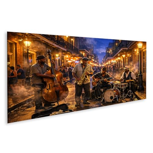islandburner Image sur toile - Musique de jazz vivante dans la rue - Décoration murale pour les amateurs de musique - Panorama