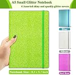 Green Glitter Lined Notebook A5, 160 Page 8.3x5.7” Glitter Never Peel Off Sparkle Journal for Girls Glitter Sparkly Hardcover Notebook Journal for Women Writing Teen Girl Gifts for School Home Work