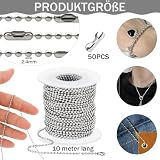 CONJURAIDE 10m Kugelkette, 2.4mm Kugelkette Edelstahl Gliederkette Silber Edelstahlkette mit 50 Stück Kugelketten Verbinder Schmuckkette für Dog Tag Kette Halskette Schlüsselanhänger