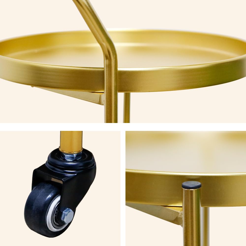 TRIROCKS Elegante Carrello da Bar 78 cm Alto, 3 Piani in Oro con Ruote, Trolley Servizio con Cassetti, Per Cucina e Uso Domestico, Finitura Elegante