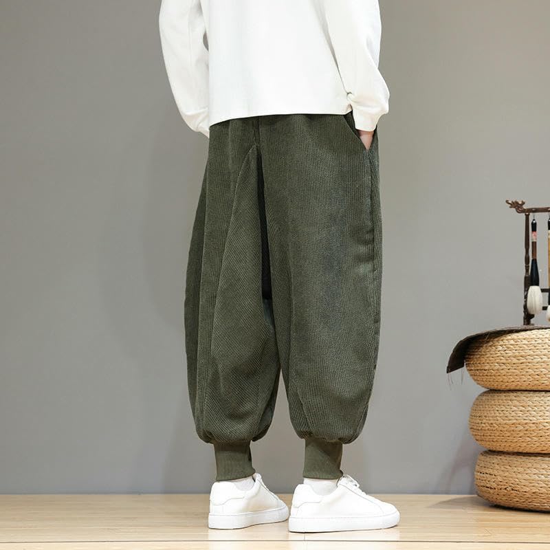 Men's Autumn Chinese Style Loose Harem Tapered Corduroy Jogger Casual Long Pants4