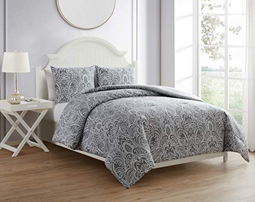 Tahari Home | Abby Collection | Grey Damask Soft Microfiber Comforter Set, King, Grey