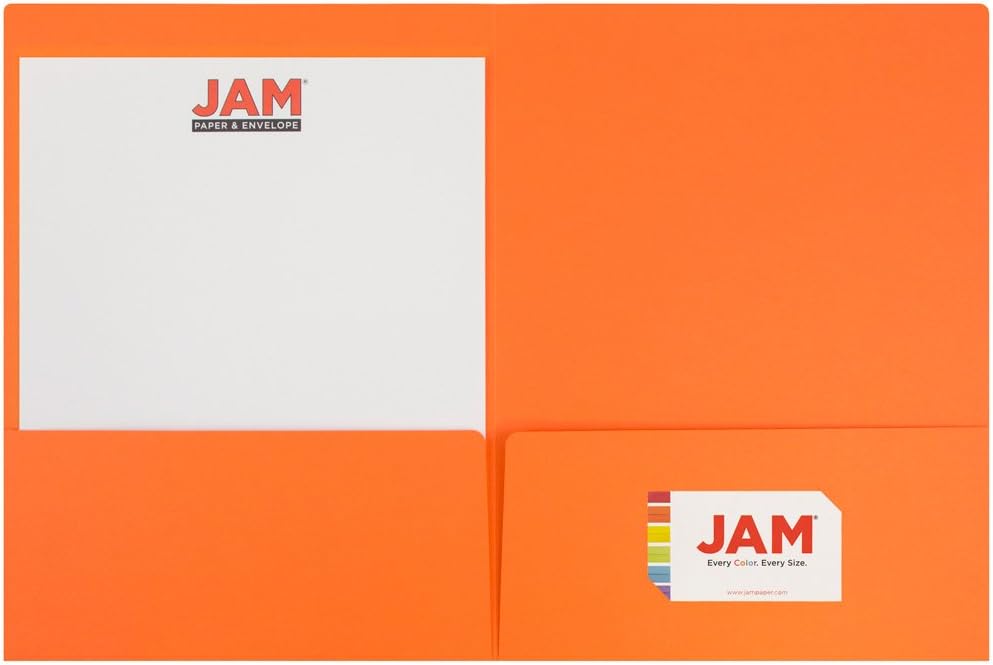 JAM PAPER Premium Matte Cardstock Twin Pocket Folders - Orange - Bulk 25/Pack
