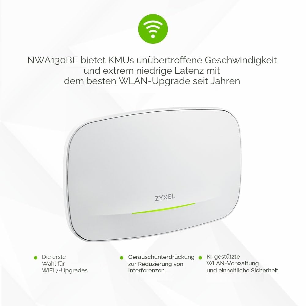 Zyxel WiFi 7 BE11000 WLAN Access Point PoE | 2x 2,5G Ethernet Ports | PoE+ | Enterprise-klasse Triple-Radio | Mesh | Cloud, App oder Standalone Management | USB-C-Netzteil (Nicht Enthalten) [NWA130BE]