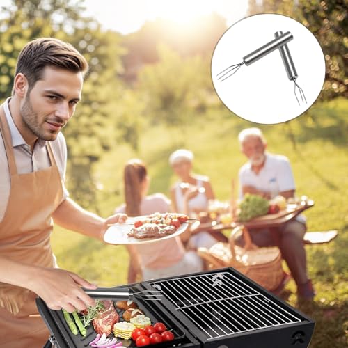 UOCAI 4 Stück Pellkartoffelgabel Aus Edelstahl mit Öl Pinsel Praktische Kartoffelgabel mit 3 Zinken, Wiederverwendbar Grillgabel Camping, Pellkartoffelhalter Schälhilfe für Gemüse und Maiskolben
