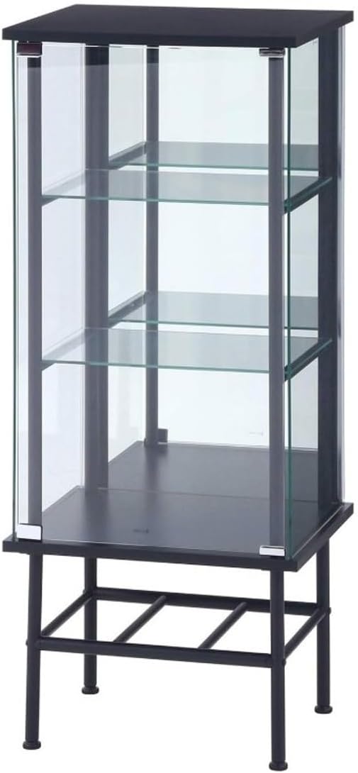 コレクションケース 3段 背面 ミラー 棚付き ガラスケース マグネット扉 ブラック