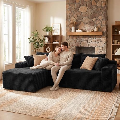 95" L-Shaped Cloud Sectional Couch, Left Facing Modular Compressed Boneless Sectional Sofa with Chaise Lounge, Plush Corduroy Boneless Corner Sofa for Living Room - Image 3
