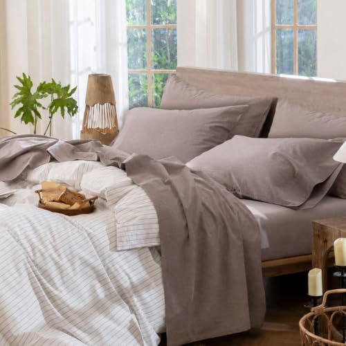 Image of MooMee Sheet Set 100% Washed Cotton Linen-Like Extra Deep Pocket Queen | Relaxed Linen-like Texture. Soft, Breathable & Lightweight Comfort. 15-19 inch Extra Deep Pocket with All-around Elastic