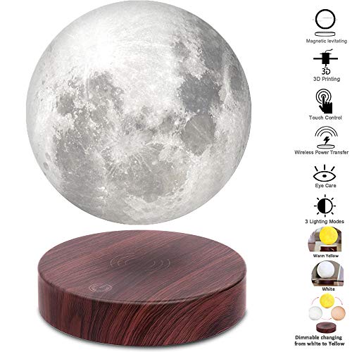 VGAzer Lampe lunaire lévitante, flottant et tournant librement avec une base en bois de luxe et une lumière 3D à LED Moon, pour des cadeaux uniques, une décoration d'intérieur, une veilleuse