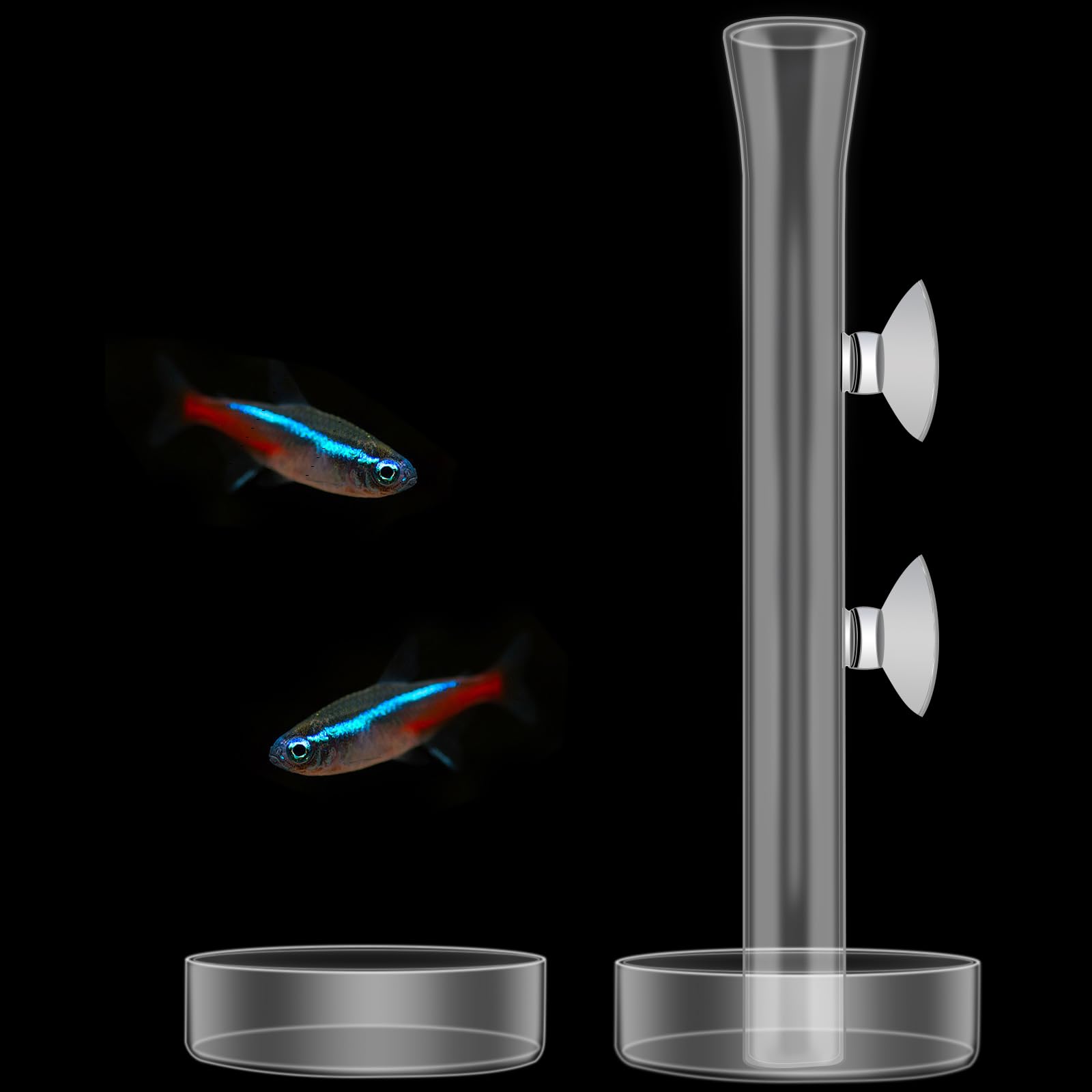 WOOPSOO 3 Pcs Shrimp Feeding Tube and Dish Set Clear Crystal Glass Shrimp Feeder Tube Tray Aquarium Feeder Tube Shrimp Feeding Dish Bowl Suction Cups