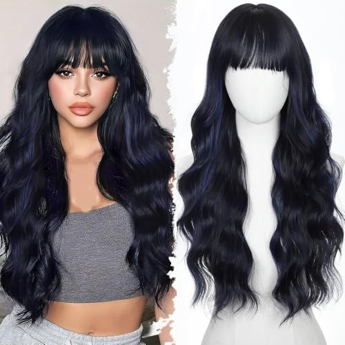 Wigs with Bangs for Women Long Curly wavy Wigs for Daily Party Use 26in