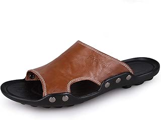 Thong Sandals Men's Strong Antislip Slipper Slip On Style Genuine Leather Closure Tightly Outdoor Sandy Beach Shoes Fashion Sandals (Color : Brown, Size : 41 EU)