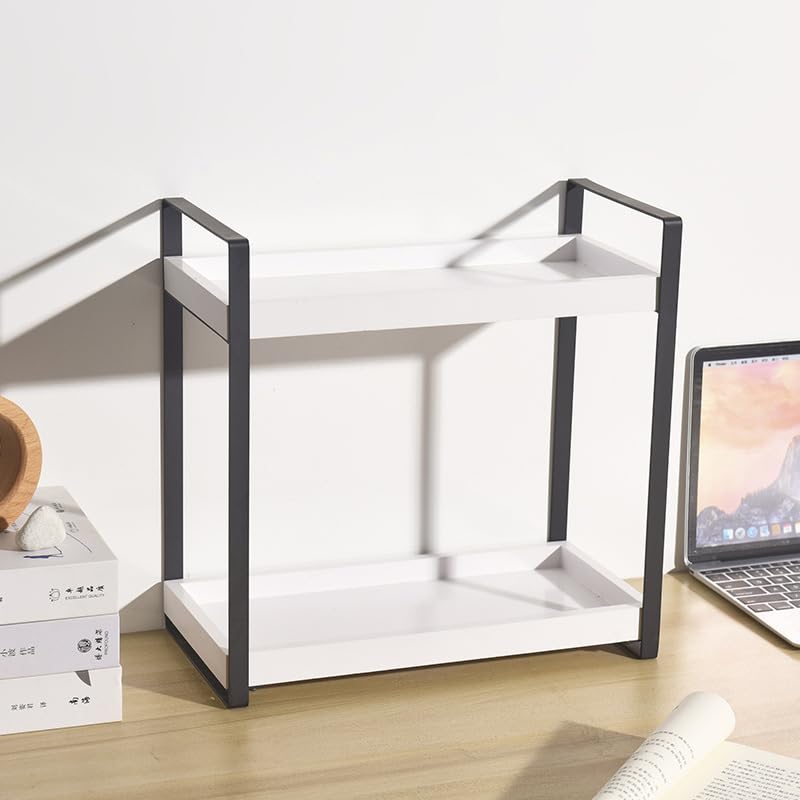 2 Tier Countertop Organiser Shelf, Metal Wooden Frame Desktop Shelves, Spice Racks - Image 3