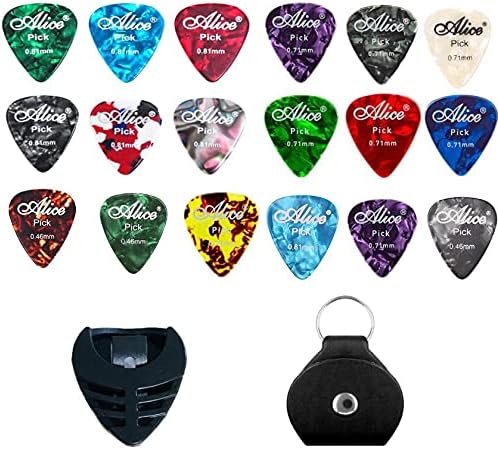 Amazon 点セット ギターピック ギター アクセサリー ギター ピック ティアドロップ 18枚セット それぞれ厚さ カラフル ティアドロップピック 1パック Puレザー ピックケース 11パック Puレザー ピックケース 1 プラスチック ピックケース ギター