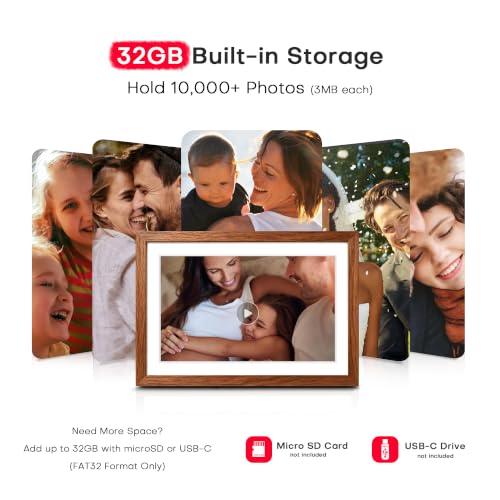 Image of Frameo 10.1'' WiFi Digital Picture Frame, Electronic Photo Frame Slideshow | 32GB, 1280x800 IPS HD Touch Screen, Send Photos & Videos from Phone to Frame, Wall-Mountable, Gifts for Mom, Women, Wedding