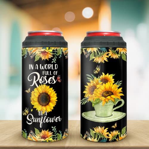 Wowcugi Inspirational Gift Sunflower Can Cooler Tumbler 4-In-1 Inspirational 16Oz Insulated Floral Stainless Steel Cup Holder With Lid Christmas Mothers Day Birthday Gift For Women Girls #TOP6