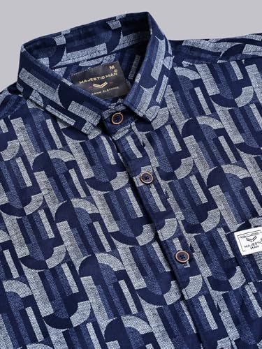 Image of Majestic Man Custom Geometric Printed Pure Cotton Slim Fit Casual Shirt