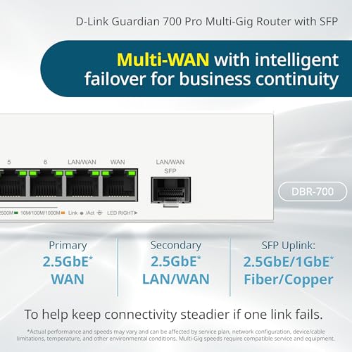 Image of D-Link Guardian 700 Pro Multi-Gig Business Router with SFP (DBR-700), Premium Router with Multi-WAN Failover, SPI Firewall, 8X 2.5GbE LAN with SFP, VPN