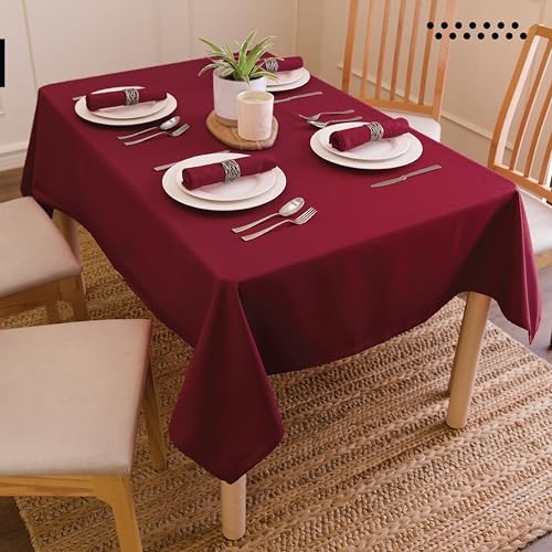 Image of Encasa XO Dining Table Cover Cloth for 4 to 6 Seater | 140x180 cm Cotton Canvas Rectangular Table Cloth | Machine Washable Tablecloth for Indoor & Outdoor Use - Rich Maroon Solid Color