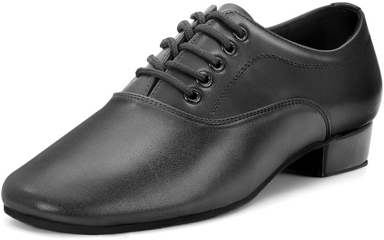 Men's Ballroom Dance Shoes - Leather Lace-up Dancing Shoes for Latin Tango Salsa Waltz, Black - Image 3