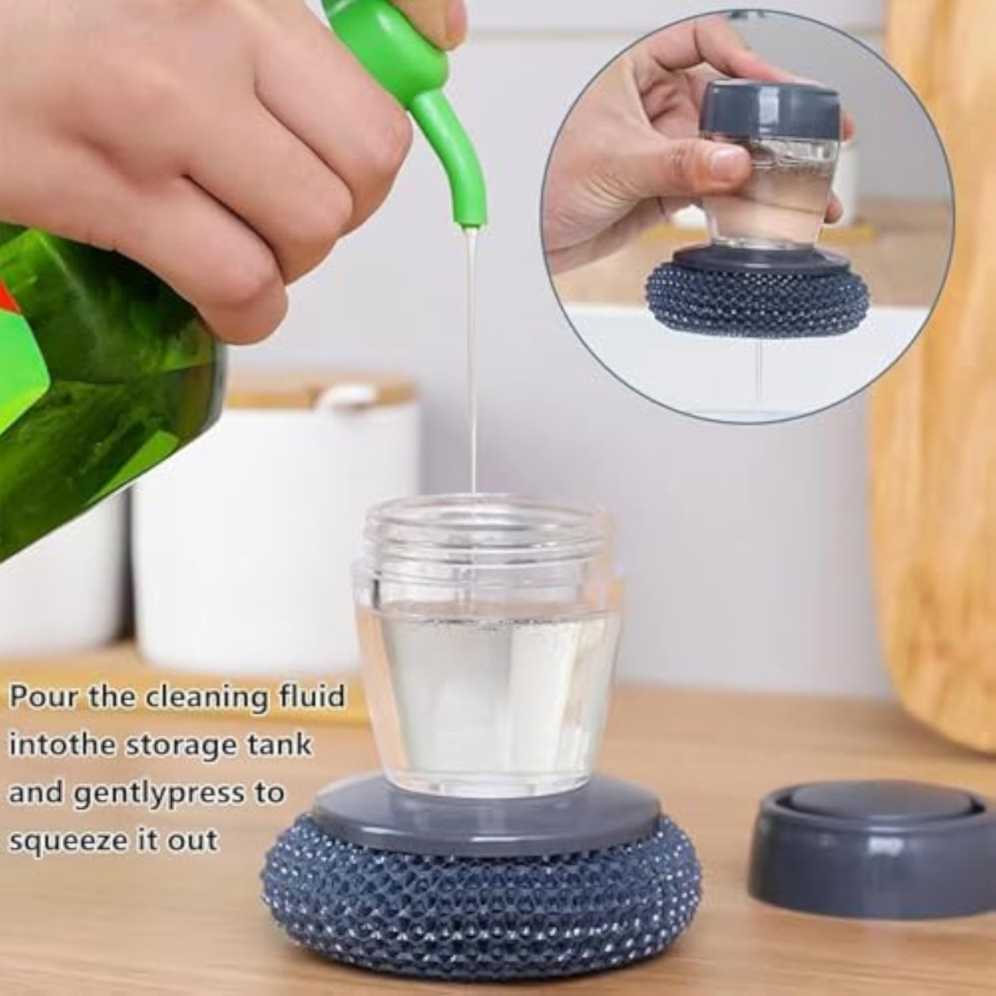 Soap Dispensing Palm Scrub Brush with Stainless Steel Pad