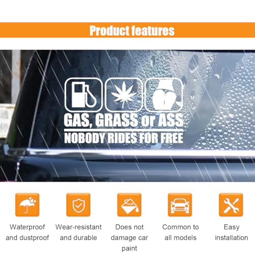Image of GLSOWEE Gas Grass or Ass Sticker for Cars, Nobody Rides for Free Decal