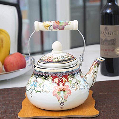 ANIFM Hervidor esmaltado, 1 olla esmaltada de 5 a 5 L de grosor, tetera esmaltada, olla esmaltada, olla de leche, olla electromagnética de gas, universal de 2,5 L, olla de té con silbato premium