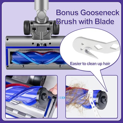 Image of Vacuum Replacement Head for Dyson V7 V8 V10 V11 V15 | Suitable for Hardwood Floor Carpets with LED Headlights, V-Bristle Design & Rubber Wheels - Includes Gooseneck Brush Tool