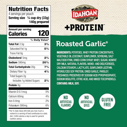 Image of Idahoan Roasted Garlic +Protein Mashed Potatoes | 4.6oz - Pack of 10
